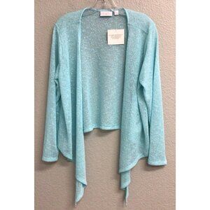 Kim Gravel Belle NWT Open Cardigan Womens Size Large Metallic Sweater Blue